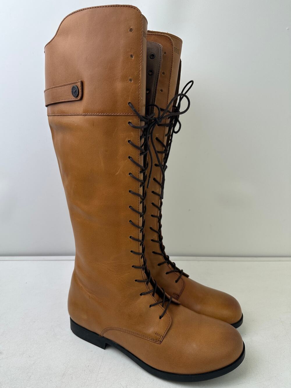 Birkenstock Longford Knee-High Cognac Leather Lace-Up Riding Boots Women's Sz 39